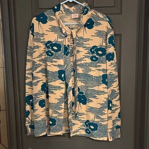 Vintage Floral Blouse in Cream and Blue